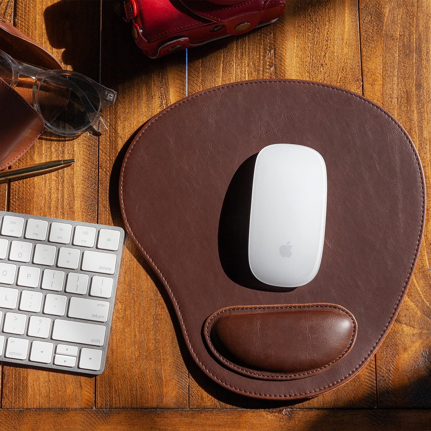 Londo PU Leather Oval Shape Non-Slip Mousepad with Wrist Rest Support, Waterproof Surface, Comfort Memory Foam, Light Ergonomic Design Mouse Pad for Laptop, Desktop