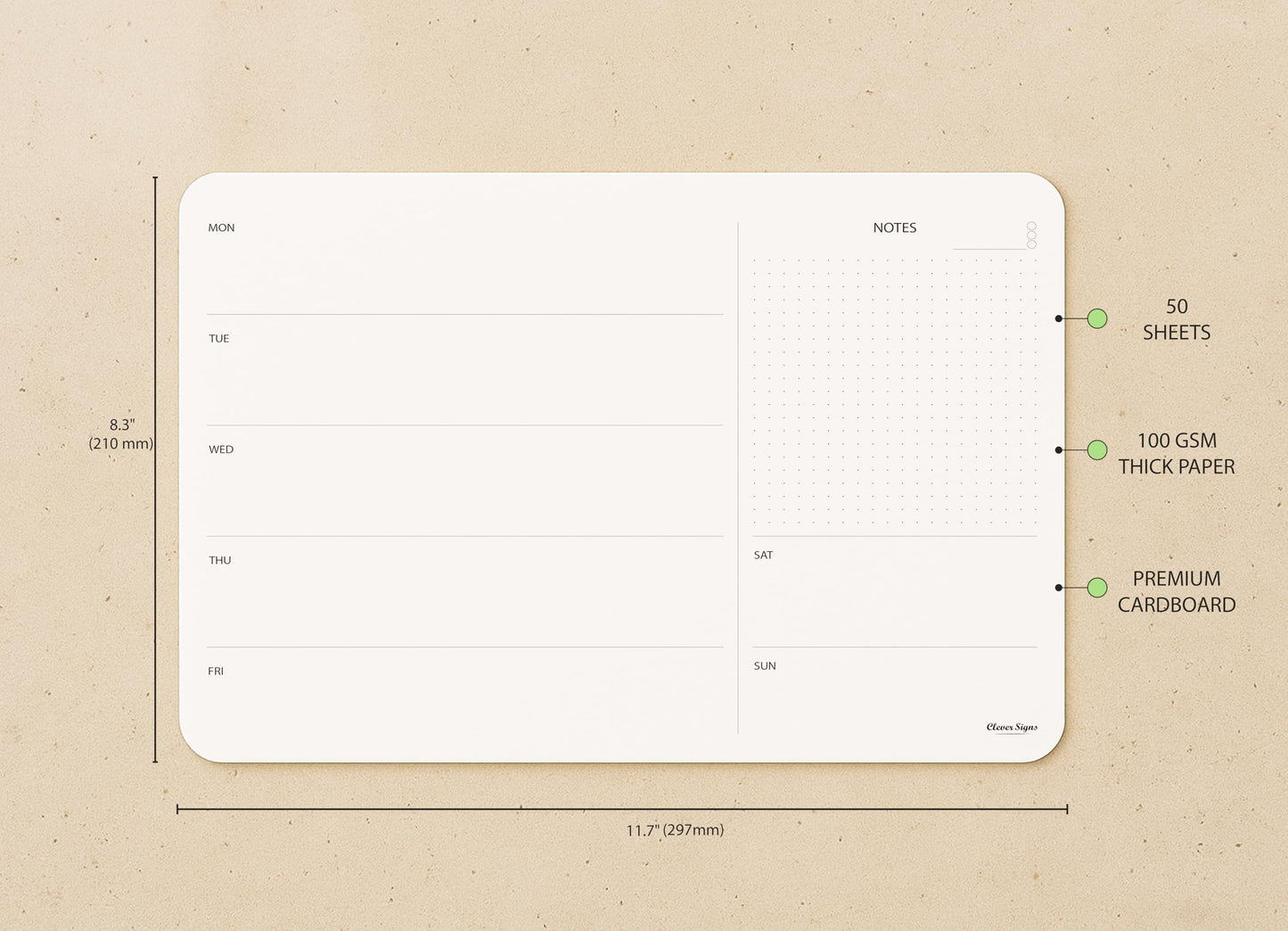 Weekly Planner Pad, Weekly To Do List Notepad, Tear Off Undated Weekly Planner Notepad, 50 Sheets, A4 Size (8,3" X 11,7"), Premium Thick Paper with Cardboard Back Support, Weekly Desk Planner by CLEVER SIGNS