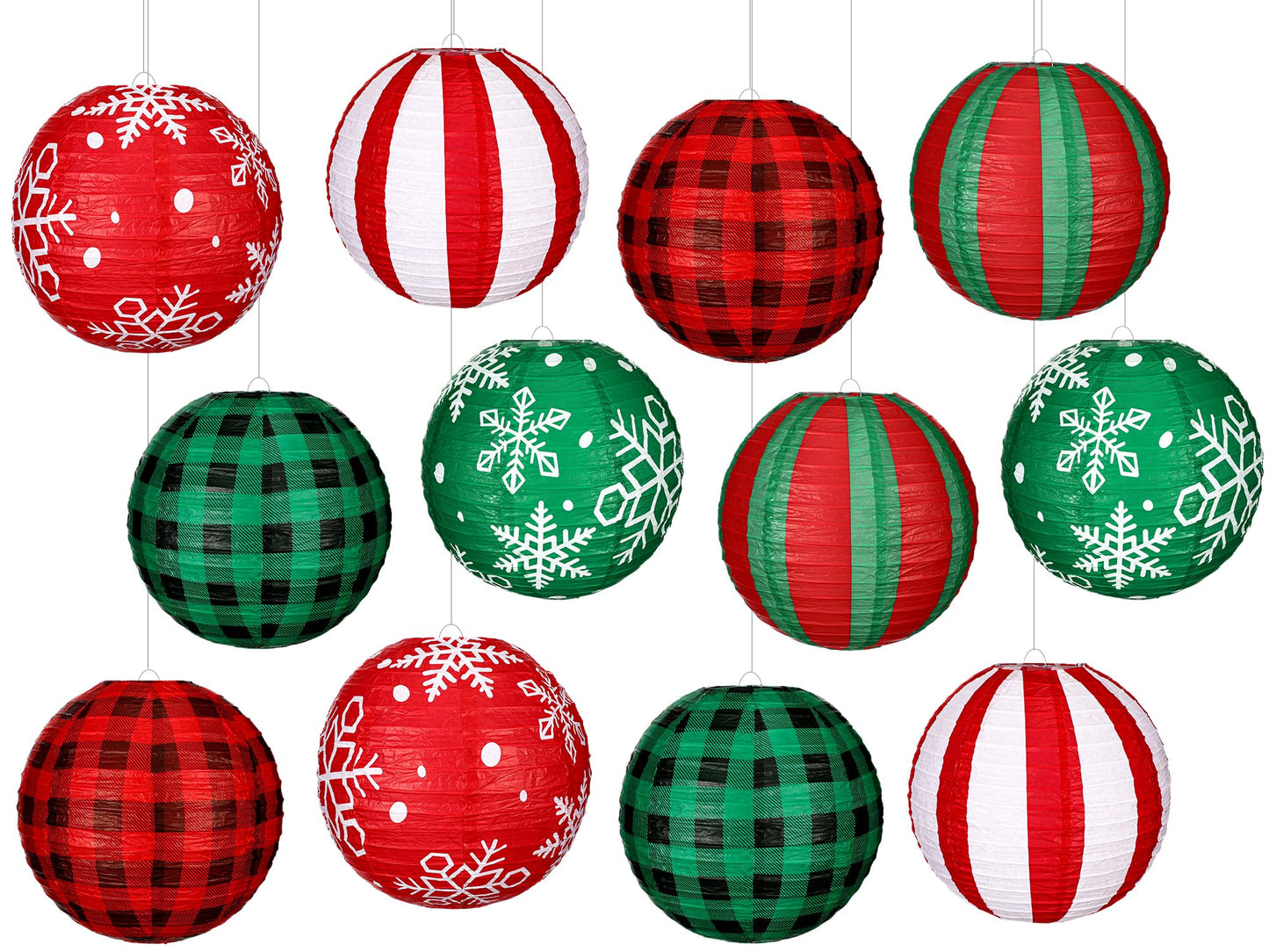 Bencailor 12 Pcs Summer Christmas Hanging Paper Lanterns Set Xmas Decorative Party Round Hanging Lamps for Summer Xmas Home Decoration Supplies Props Holiday Decor(12 Inch,Snowflake)