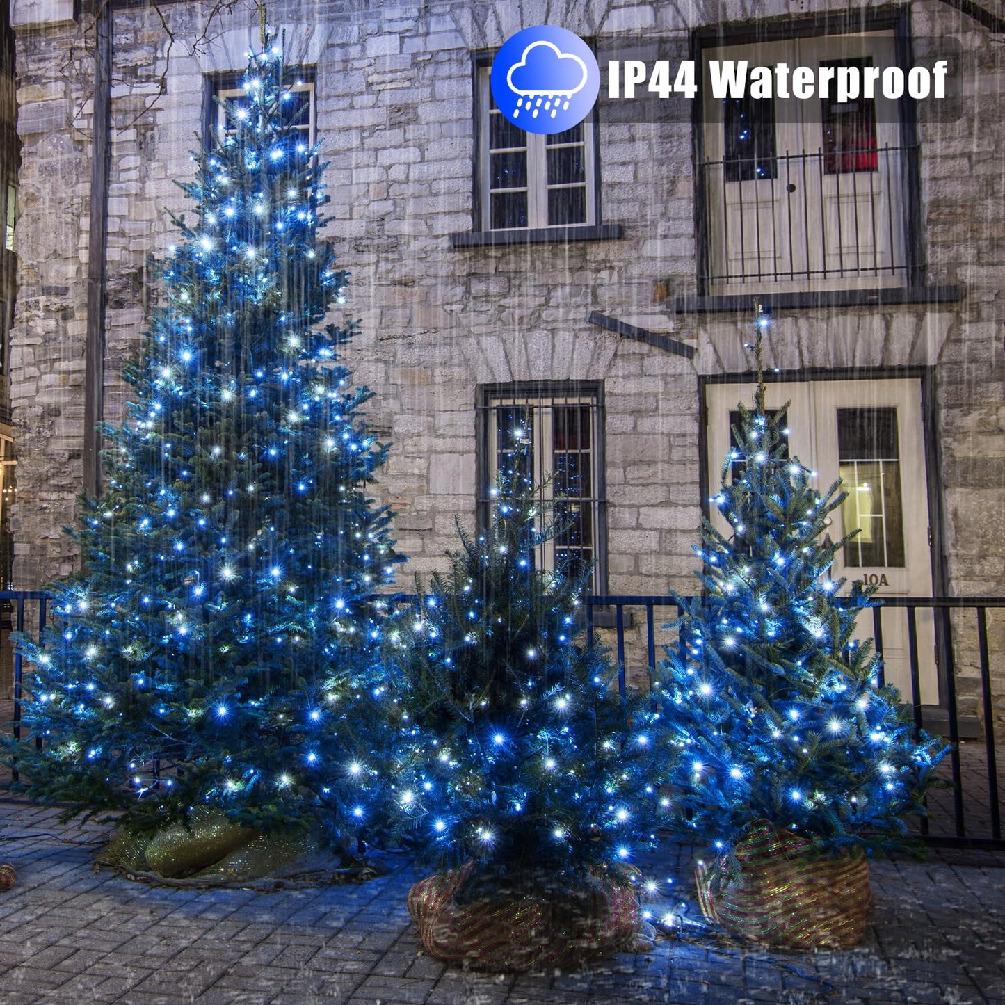 Vivideal 300 LED Christmas Lights Outdoor, 100ft Christmas String Lights 8 Modes Plug in Waterproof Fairy Lights with Timer Memory for Indoor Outside Bedroom Home Party Decoration, Blue&White