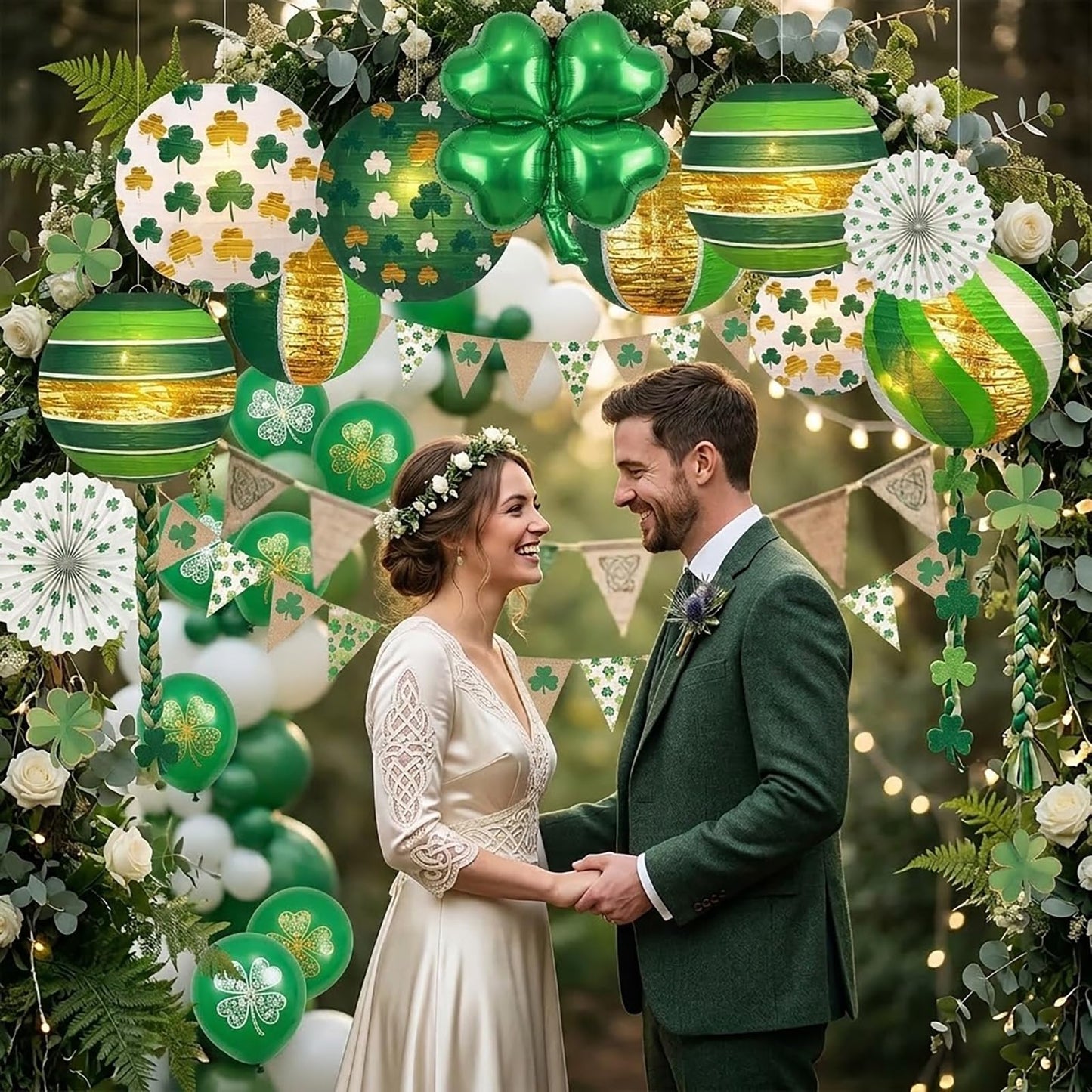 ADLKGG 12 PCS Lucky Green Paper Lanterns, 8" Hanging Clover Decorations for Garden Party, Casino Night, The Lucky One Baby Shower, Irish Wedding & Spring Events, St. Patrick's Day