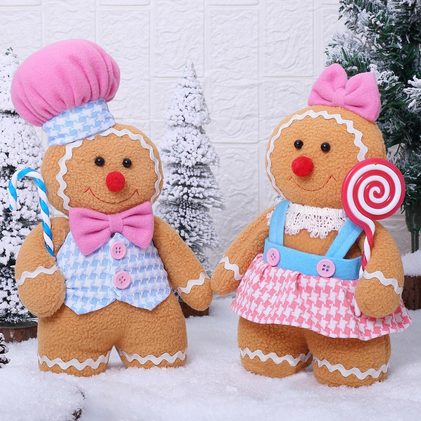 GAKSK Christmas Decorations Indoor Gingerbread Plush Hold Candy Cane Home Decor Gifts 11.8inch Gingerbread Stuffed Animal Doll Tree Toppers Christmas Decorations (2PCS)