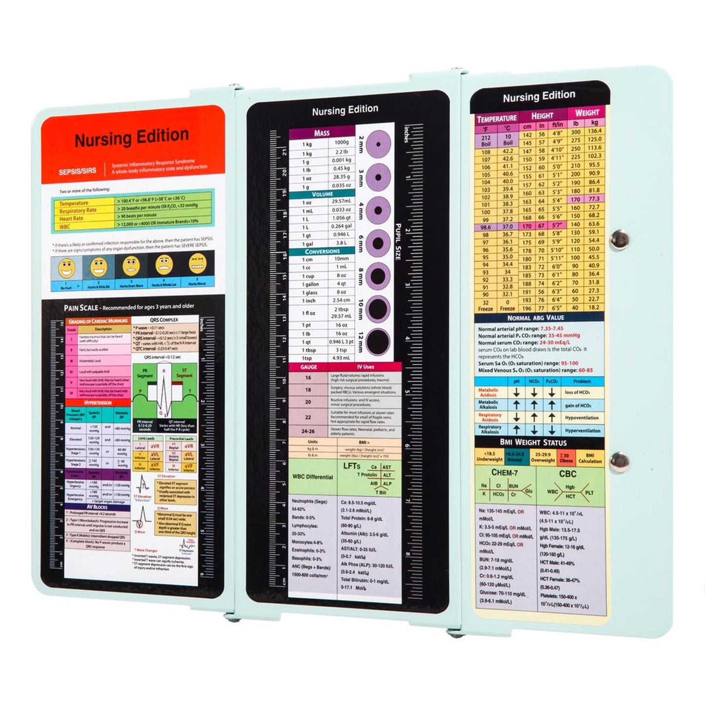 Nursing Clipboard with Nursing and Medical Edition Cheat Sheets 3 Layers Aluminum Foldable Nurse Clipboard Nursing Student Essentials - Foldable Clipboard Nursing Nursing School Essentials (Mint)