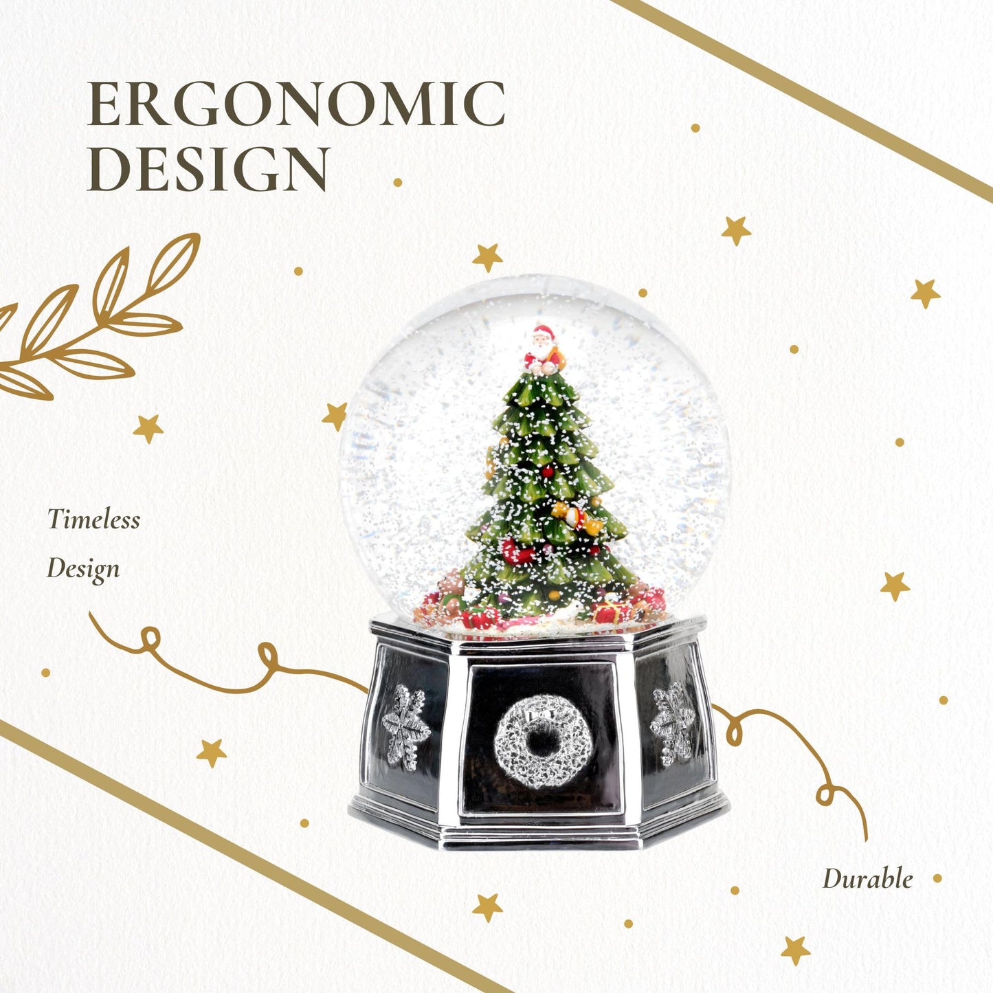 Spode Christmas Tree Winter Wonderland Snow Globe, Plays Soothing Music - Durable Dolomite, Personalized Collectible Great for Christmas, Weddings, Home Décor