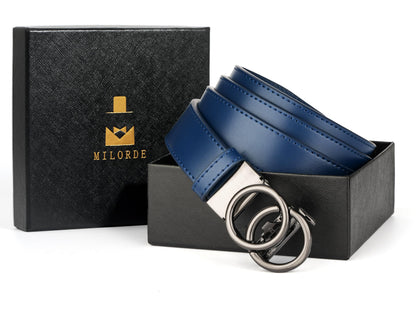 MILORDE Womens Ratchet Leather Dress Belt - 3cm/1.18“ width,Size Customizable Fit,Designs for Dress and Casual (W118-navy, 40" to 46" Waist Adjustable)