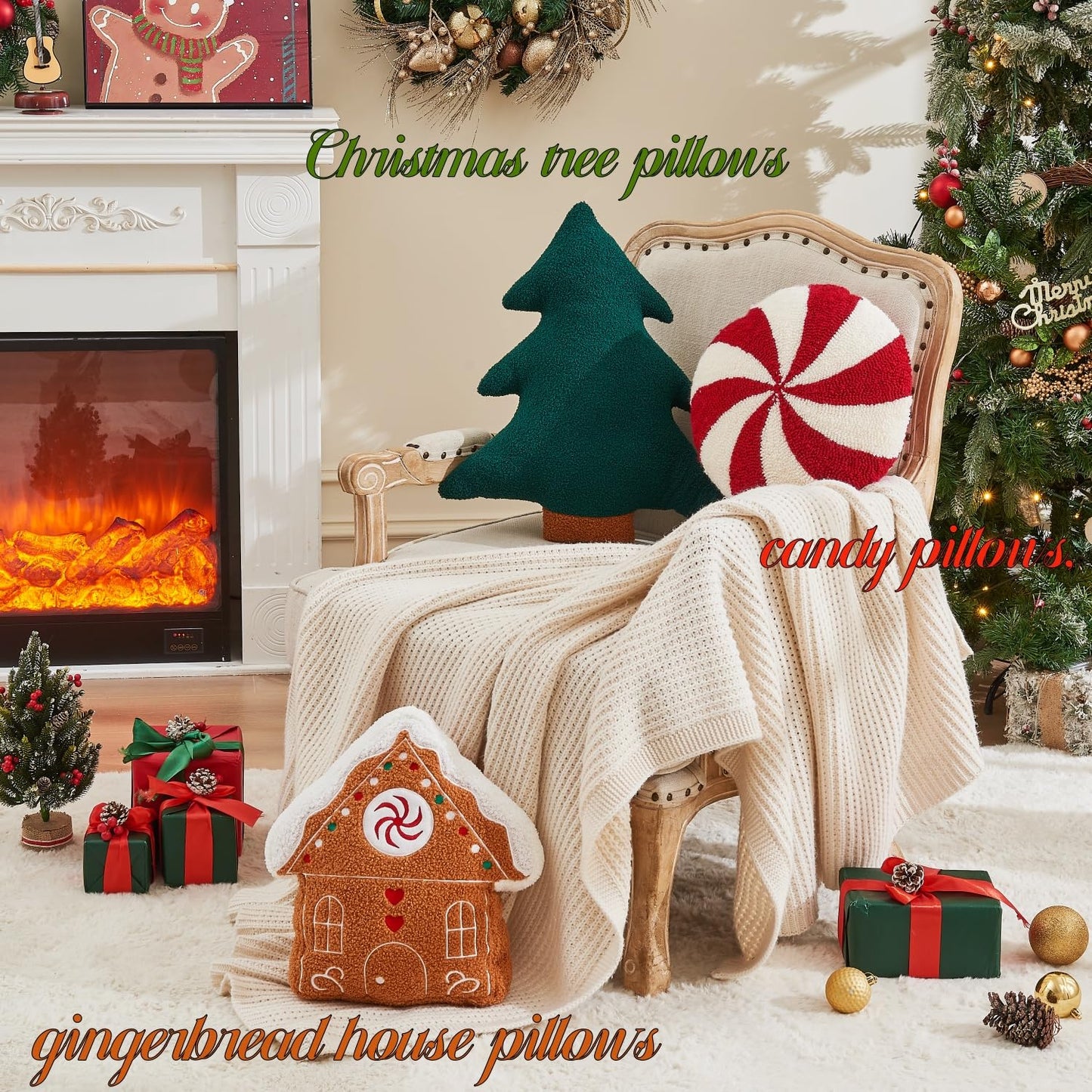 Vdoioe Christmas Tree Pillows Set of 2 Christmas Pillows. Tree Shaped Throw Pillows Xmas Plush Decorations Pillow Gingerbread House Candy Pillow for Thanksgiving Home Decor. Xmas Decor for Party