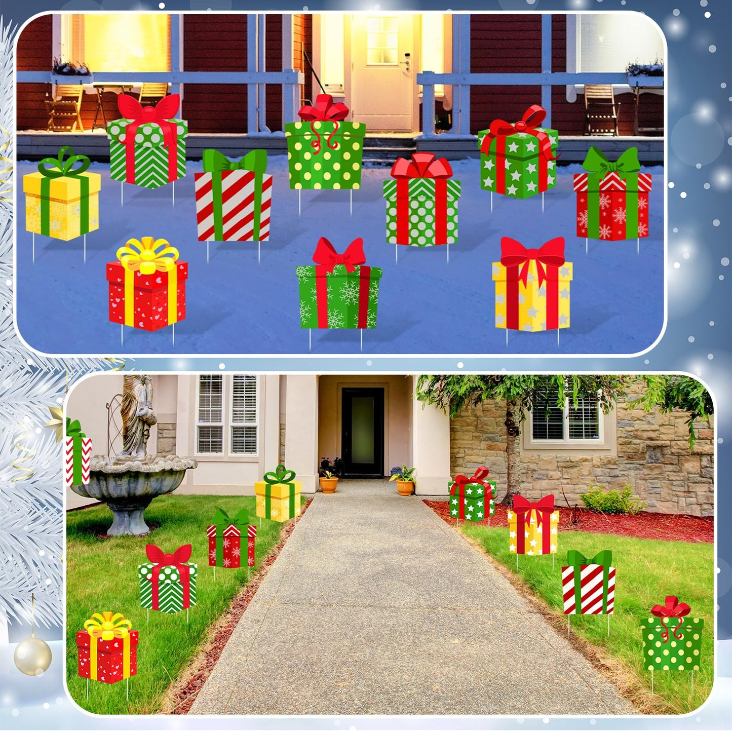 Soaoo 12 Pcs Christmas Decoration Outdoor Yard Sign with Stakes Xmas Lawn Sign Box Sign Decor for Home Outdoor Pathway Walkway Lawn Patio Yard Garden Party Supplies