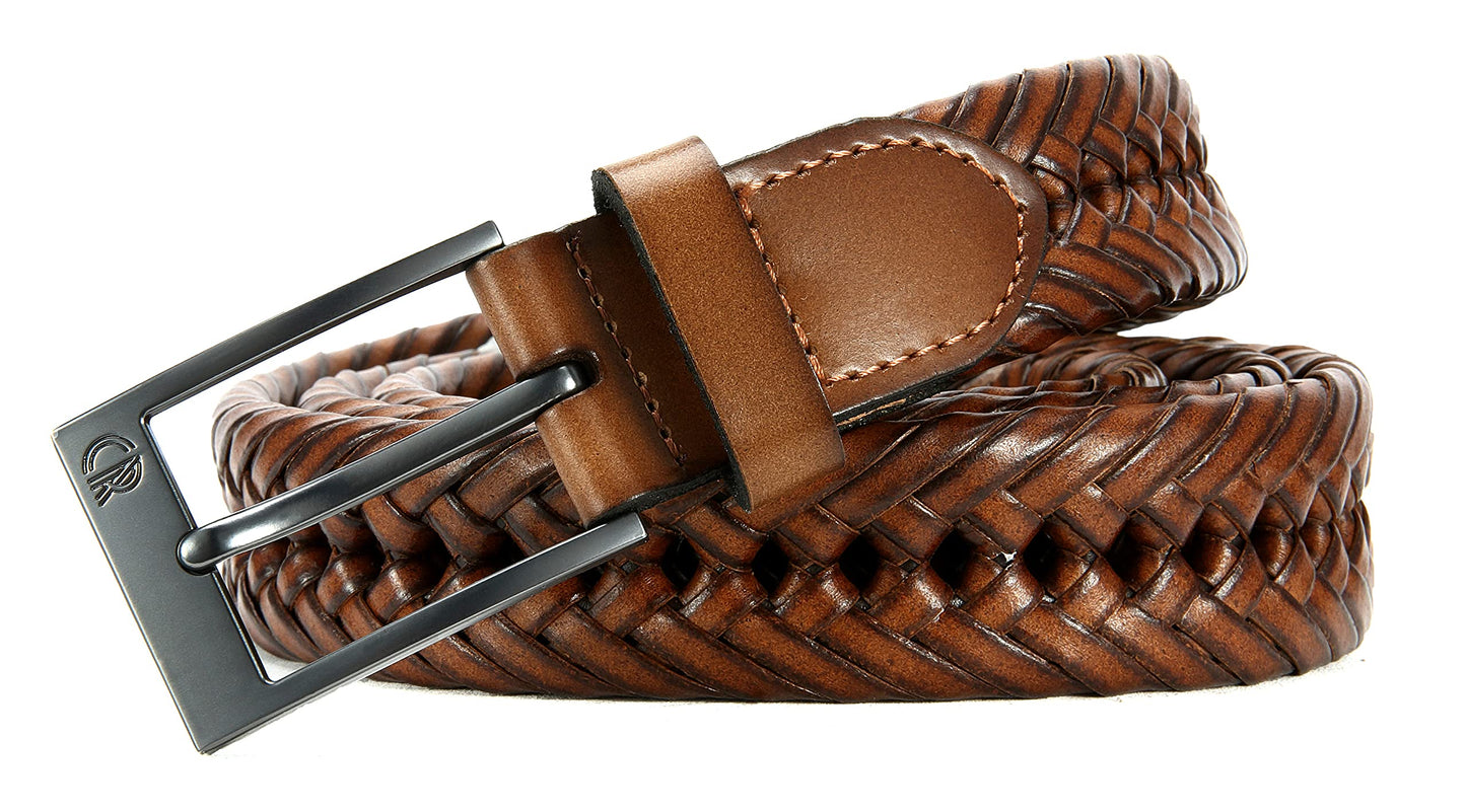 CHAOREN Leather Braided Belts for Men - 1 1/8" Mens Casual Woven Leather Belt for Dress Pant