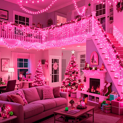 LAMPHOME Pink Christmas String Lights, 100 Count 19.6 FT Mini Valentine's Lights, Waterproof Pink Lights for Indoor Valentine's Day Garland Wedding Party Festival Xmas Tree Decoration