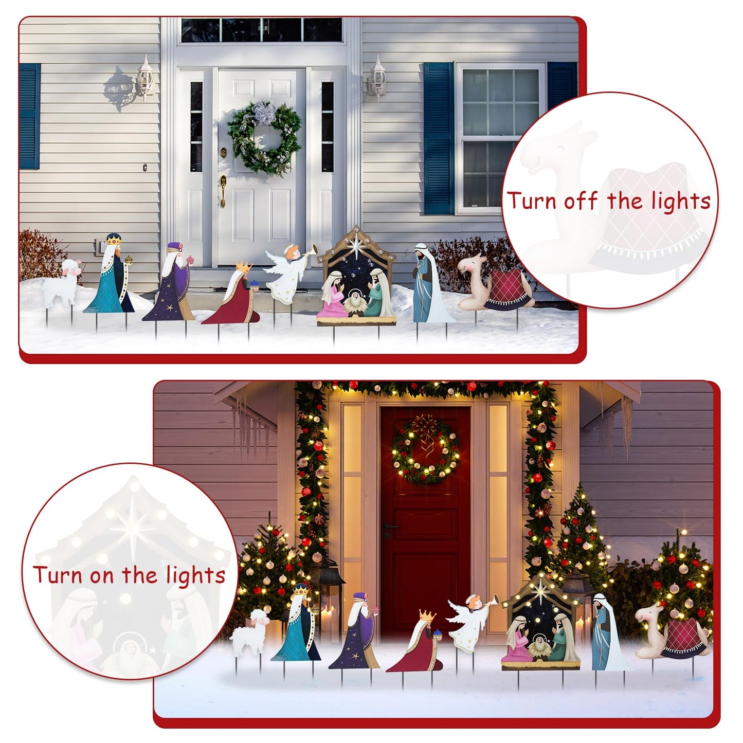 Christmas Yard Sign Decorations Outdoor with LED Lights Christmas Nativity Scene Yard Signs with Metal Stakes for Xmas Holiday Party Lawn Sign Garden Decor Xmas Outdoor Yard Signs