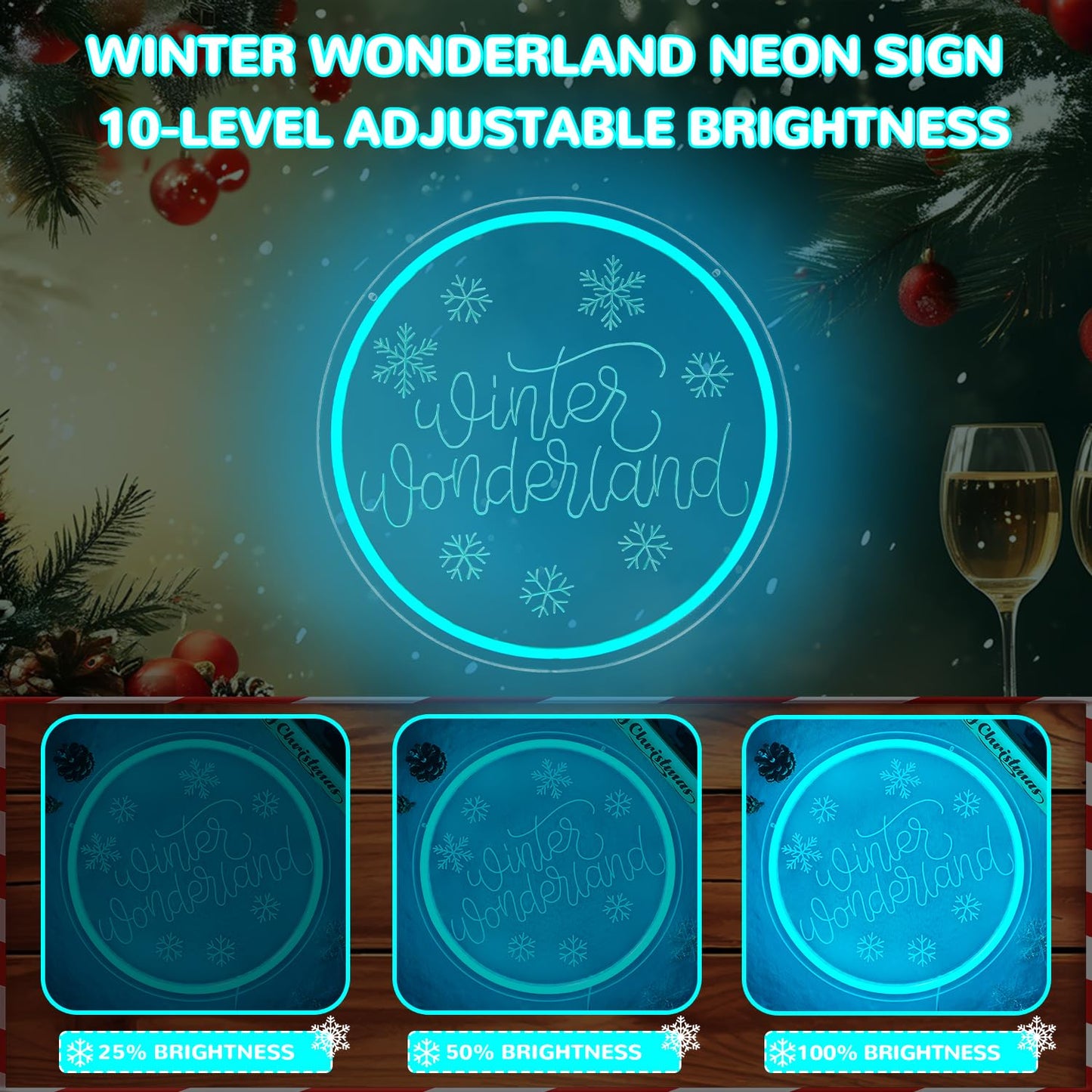 hhuohuona Winter Wonderland Neon Sign Dimmable Christmas Winter Led Sign Snowflake Neon Lights Ice Blue Holiday Winter Christmas Wall Decor for Home Office