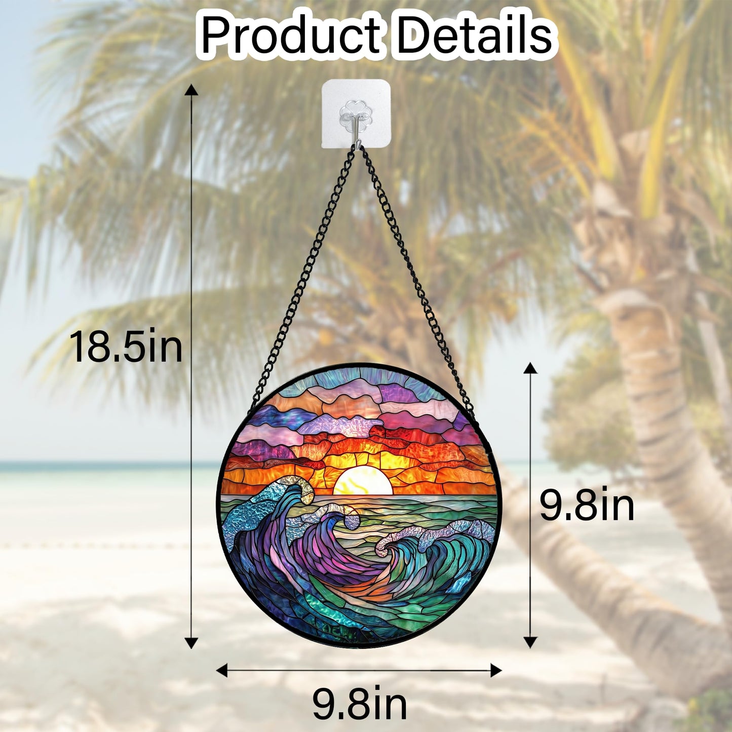 DASTOLL Stained Glass Window Hanging, Clouds and Sea Waves Suncatcher Diamond Glass Panel Hangings Scenery Sun Catchers Decor for Birthday for Women, Men, Wife, Aunt, and Mom 7.8 in