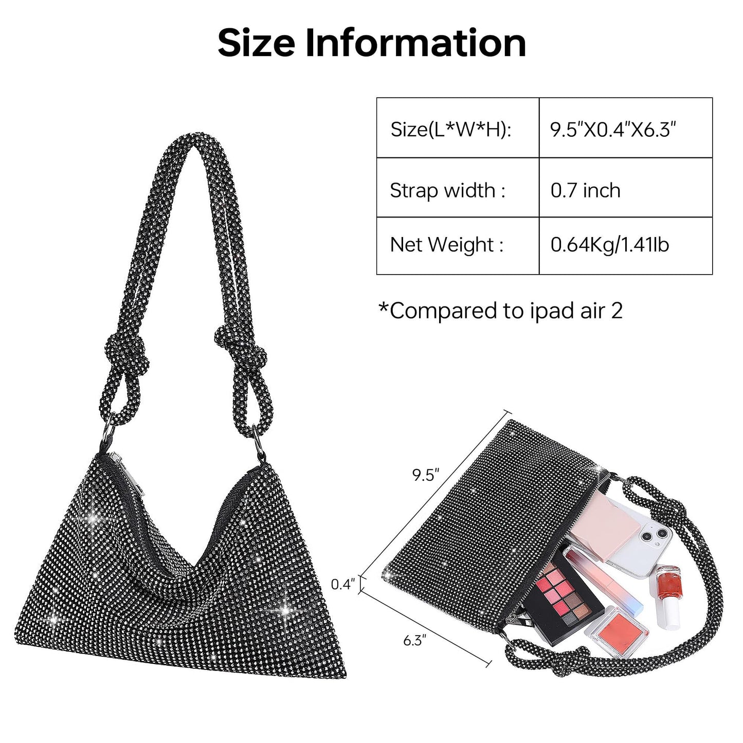 GEMIU Evening Bag Sparkle Purses for Women, Rhinestone Clutch Purse for Women Dressy Sequin Purse Black