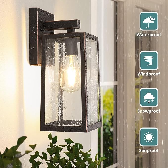 MAXvolador Outdoor Wall Sconce, Large Exterior Waterproof Wall Lantern Light Fixture, Oil Rubbed Bronze Porch Lights, Anti-Rust E26 Patio Lighting, 2 Pack