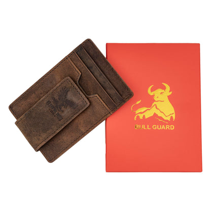BULL GUARD RFID Magnetic Money Clip Men's Wallet Crafted from Genuine Leather, Slim Front Pocket Minimalist Card Case With 4 Credit Card Slots, ID and Middle Pocket