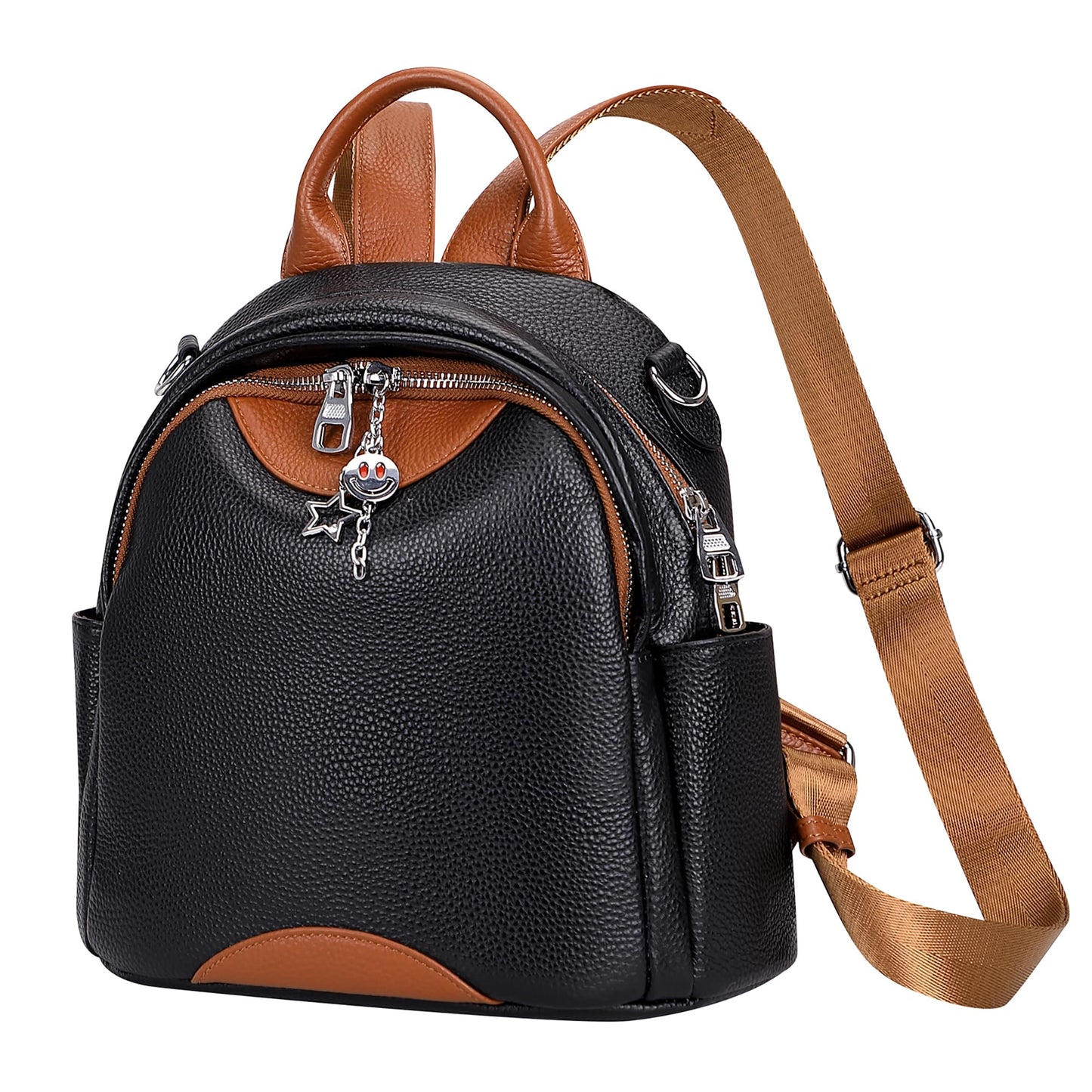 ALTOSY Soft Genuine Leather Backpack for Women Small Convertible Backpack Purse Shoulder Bag for Ladies (S97 Black/Brown)
