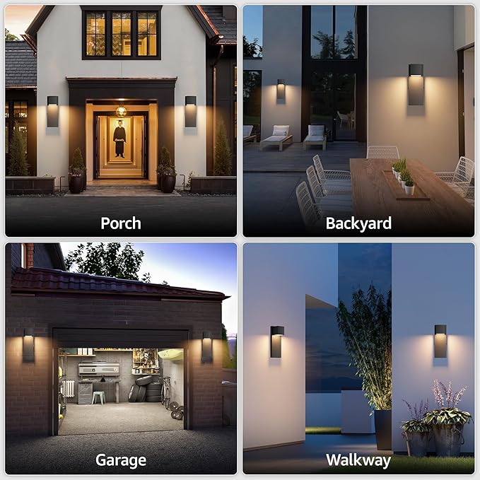 2 Pack 13" Modern Outdoor Led Wall Light,16W 3000K 1200Lumen Porch & Patio Hardwired Wall Mount Wall Sconces,Exterior IP65 Waterproof Aluminum Wall Lamp for Front Door Garage Garden(Black)