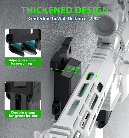 ANTREEMAG 2 Pack Gun Wall Mount with Dual Magazine Holders for PMAG, AR Wall Mount & .223/5.56 Ammo Fits Gun Room Vehicle Hunting Lodge Basement, Vertical or Horizontal Storage