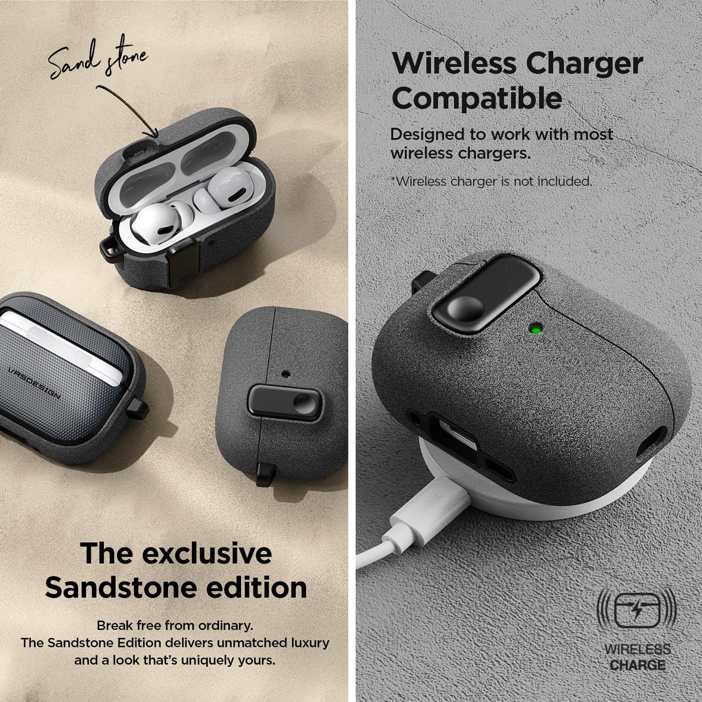 VRS Design Modern Lock for Apple AirPods Pro 3rd Generation Case (2025) – Sleek Protective Style with Locking Security Compatible with Airpods Pro 3 (Sand Stone)