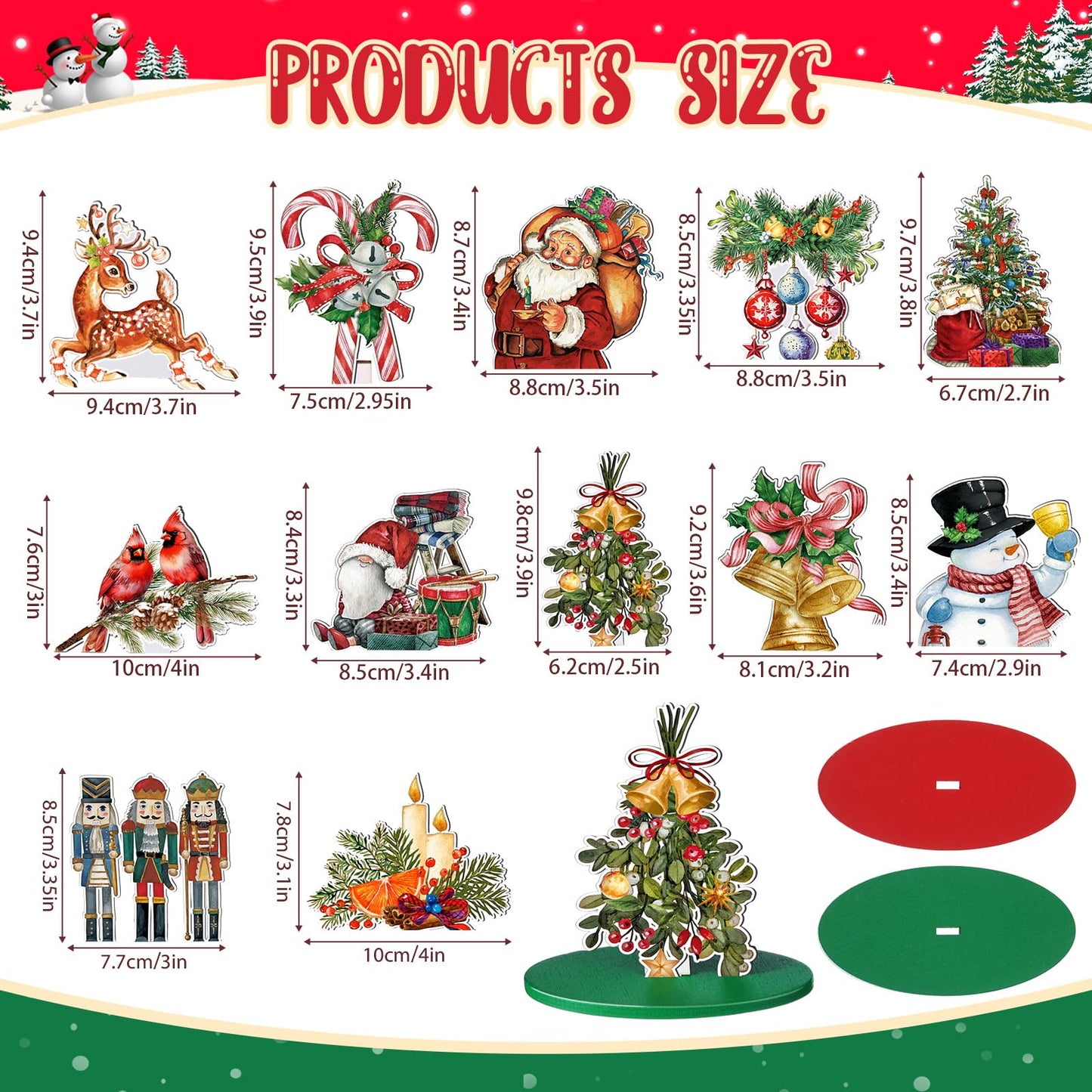 Yousoontic 12 Pcs Christmas Wooden Table Centerpieces Decorations Santa Claus Snowman Pine Tree Elk Nutcracker Wooden Signs Tabletop Centerpieces Home Decor for Xmas Holiday (Wonderful Christmas)