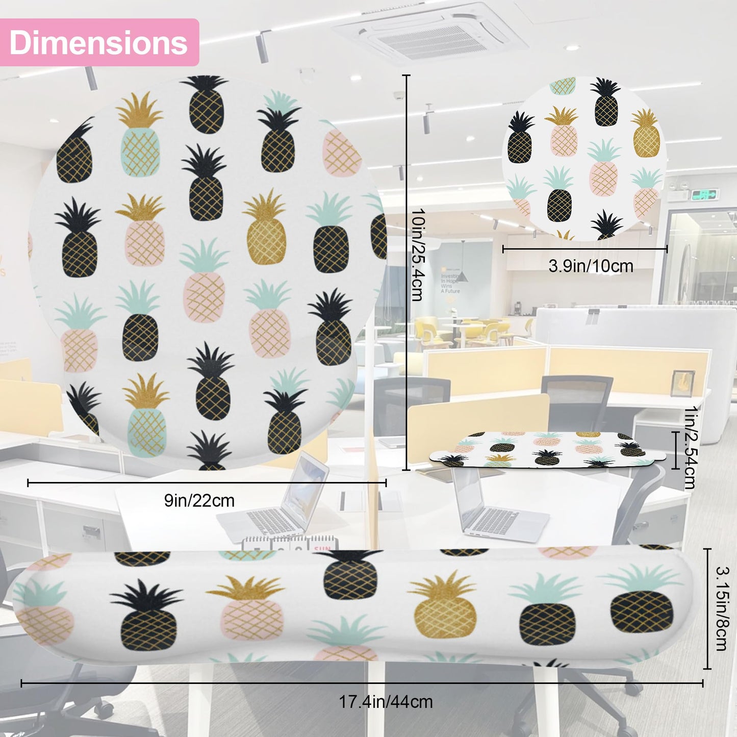 Abstract Tropical Pineapple Fruit Keyboard Wrist Rest Pad and Mouse Pad Wrist Support Set,3-in-1 Ergonomic Mouse Pad with Non-Slip Rubber Base for Home Office Game Computers Desk,