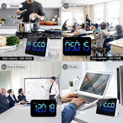 PERSUPER Kitchen Digital Timer, Count Down Up, Rechargeable, Vibration Mode Adjustable Volume and Brightness LED Display, Time Management Cook, Desk, Kids Adults Study Teaching, Kitchen Gadgets Blue