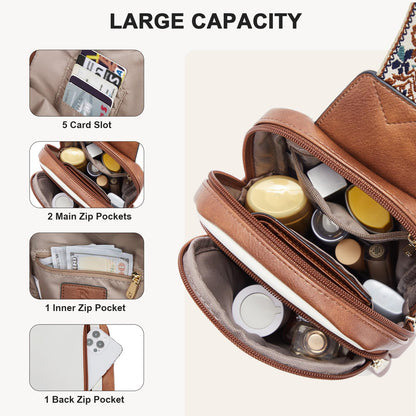 BOSTANTEN Sling Bag Quilted Crossbody Bags for Women Cross Body Purse Leather Fanny Pack with Adjustable Guitar Strap