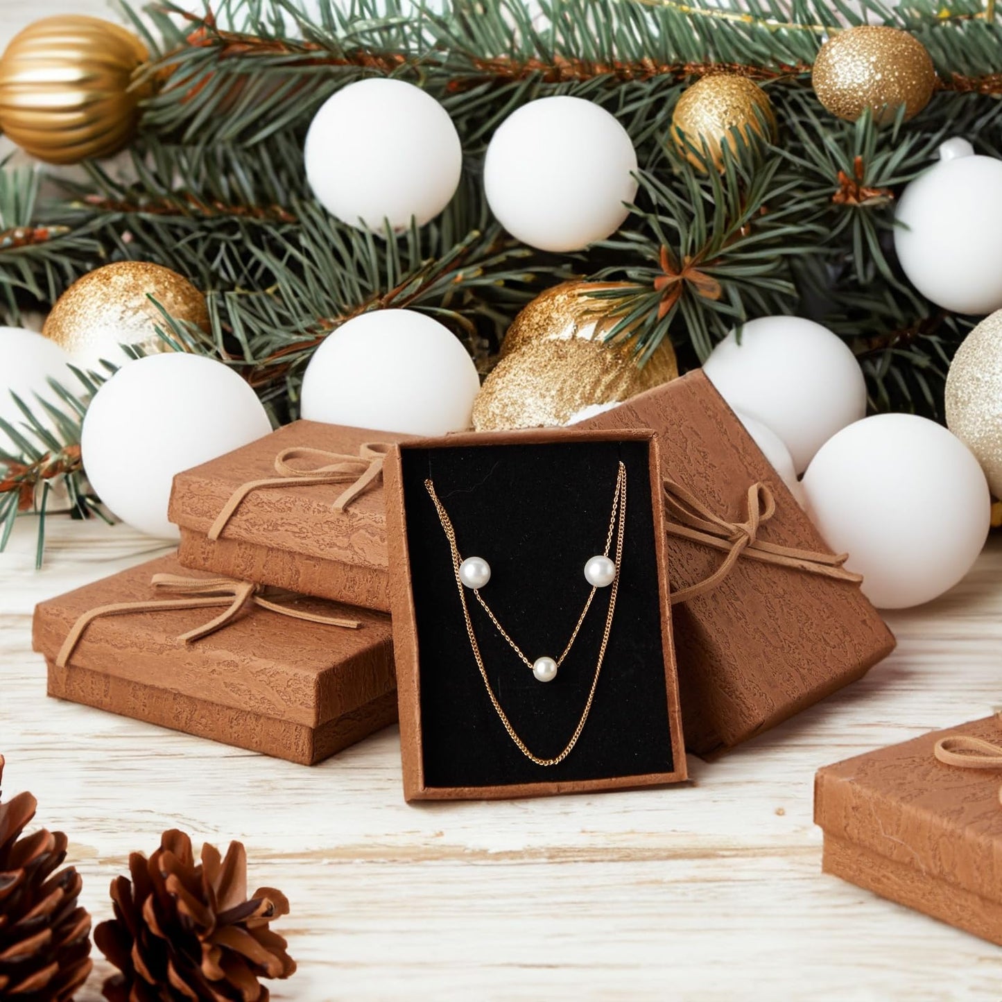 Juvale Jewelry Gift Boxes - 3.7 x 2.9 x 1.3 In, Kraft, Pack of 12 - Velvet Lined & Bow Lid Cardboard Necklace Box