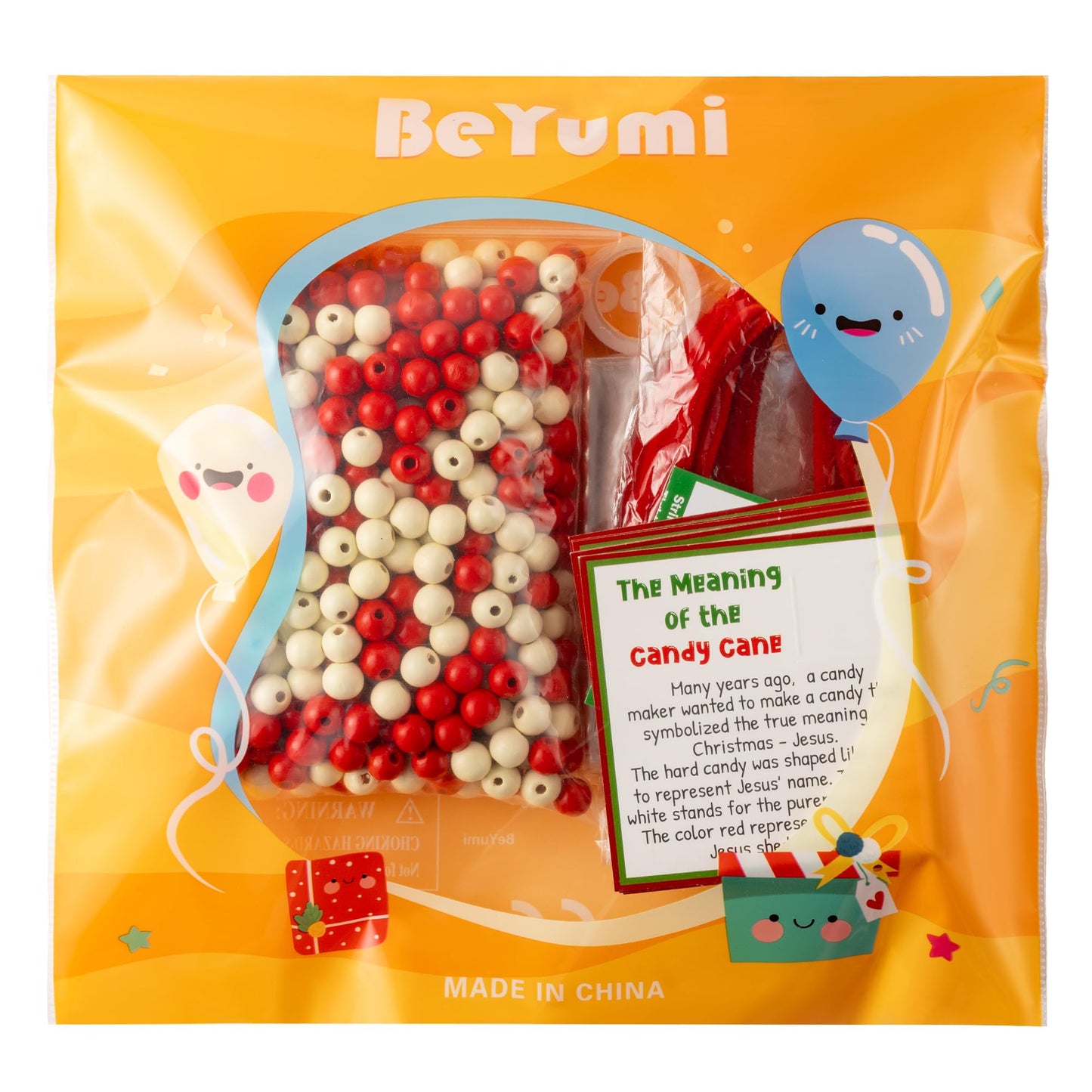 BeYumi Candy Cane Ornament Kit - 24Pcs Christmas Jesus Beaded Craft Kit DIY Religious Christian Hanging Ornaments with Gift Card Xmas Tree Wooden Beads Gift Church Sunday School Classroom Party Decor