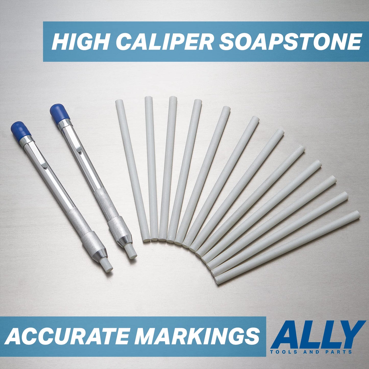 ALLY Tools Two Round Soapstone Holder with 14 Welding Quality Round Soapstone Pens Refills for Welders - Perfect for Making Removable Markings on Steel, Aluminum, and Cast Iron