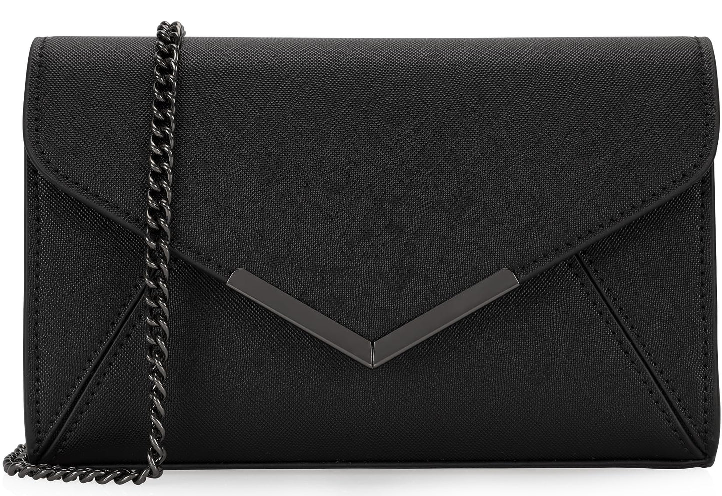 DEXMAY Women Envelope Clutch Faux Saffiano Leather Evening Handbag Foldover Clutch Bag Formal Dressy Purse Black