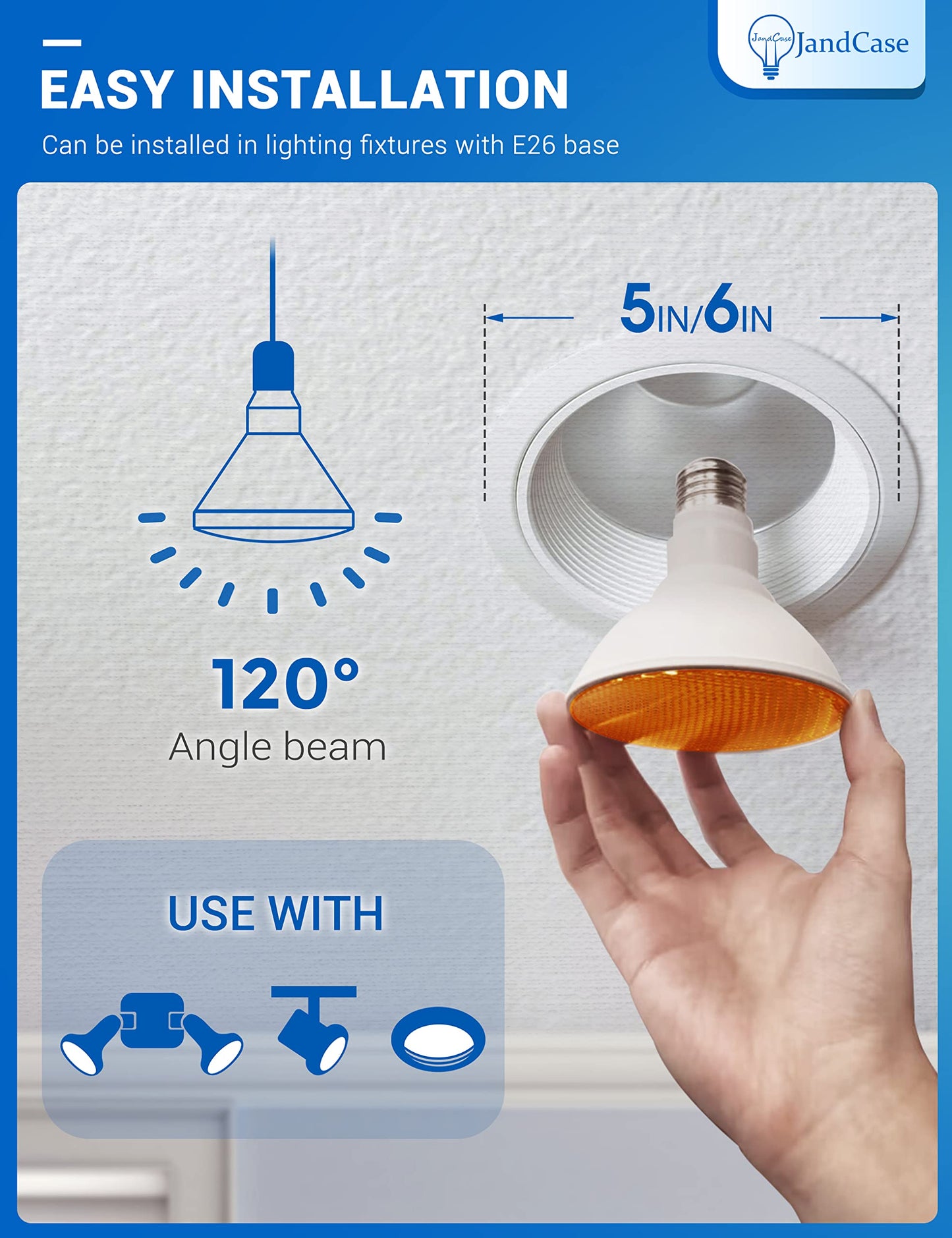 12W LED Bug Lights for Outside[4 Pack], JandCase Yellow Bug Light Bulbs Outdoor, 100Watt Equivalent, PAR30 Flood Light Bulbs for Porch, Patio, E26 Base, Non-Dimmable