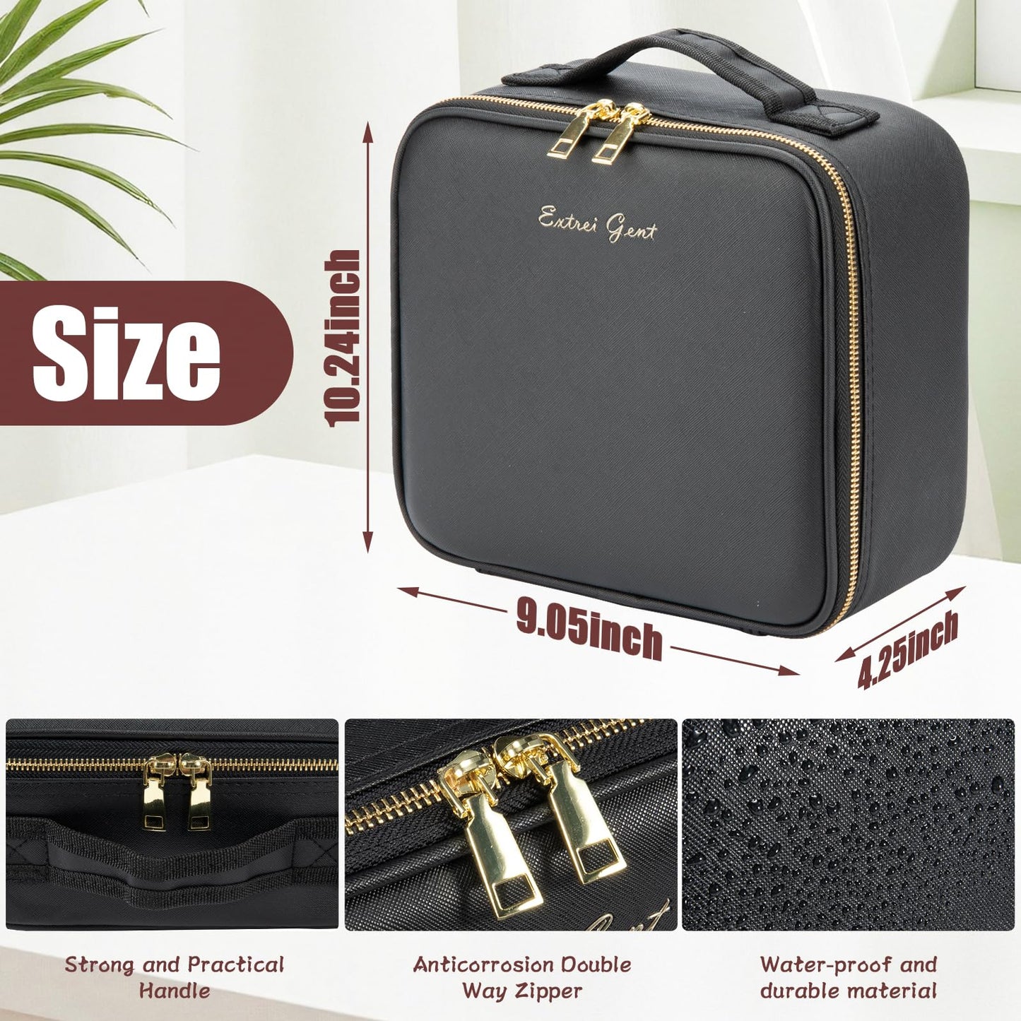 Extrei Gent Makeup Travel Train Case with Mirror LED Light 3 Adjustable Brightness Large Cosmetic Bag Portable Storage Adjustable Partition Waterproof Makeup Brushes Make up Jewelry Gift for Women