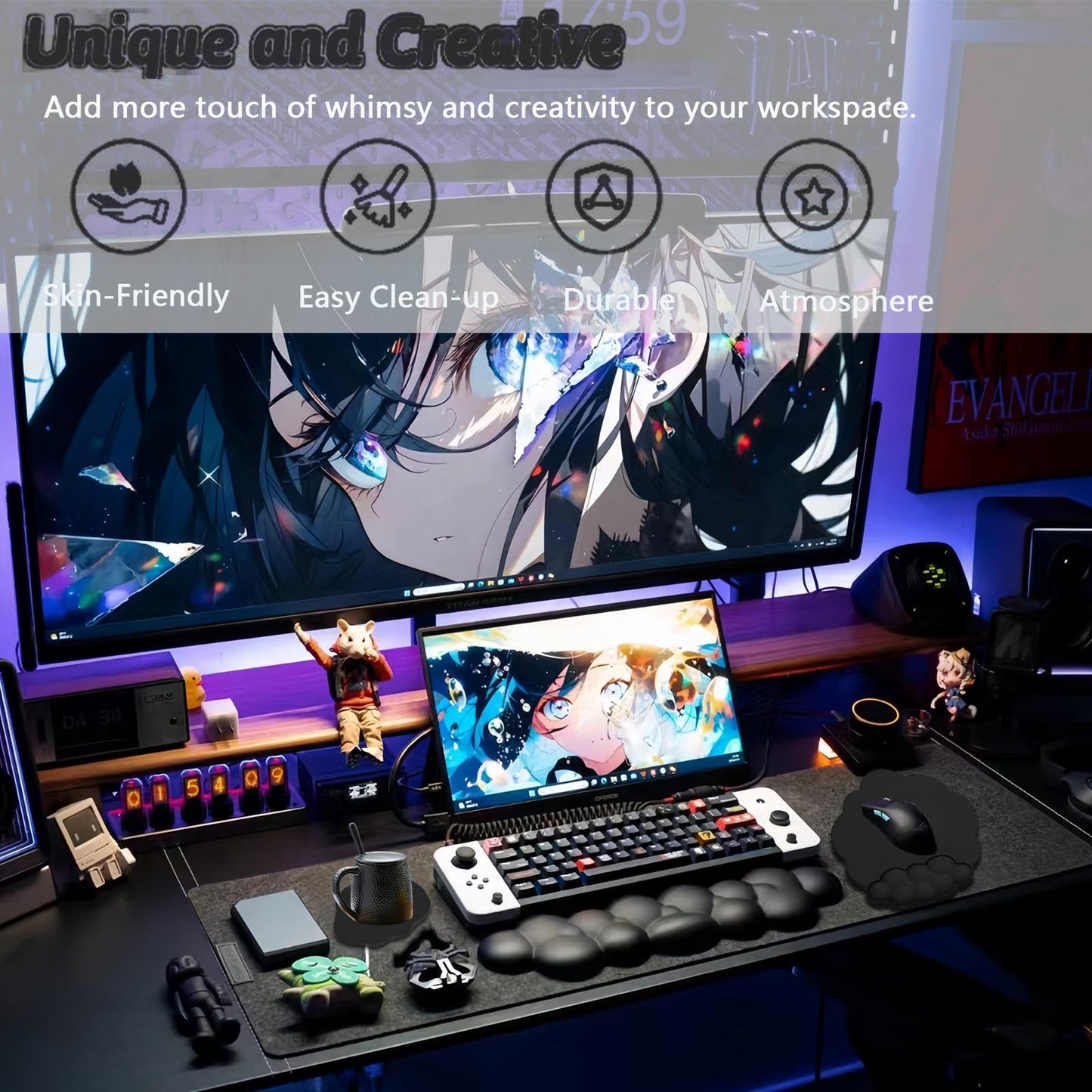 Cloud Wrist Rest Keyboard Ergonomic Wrist Pad for Keyboard and Mouse Coaster Cloud Mouse Pad Set Leather PU Non-Slip Wrist Rest Support for Computer Laptop Gaming Mac Home Office Relief Pain Black