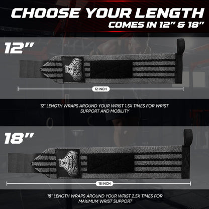 Bear Grips Extra Strength Gym Wrist Wraps for Weightlifting | 2 Wrist Wraps Per Pack | 12" & 18" | Unisex