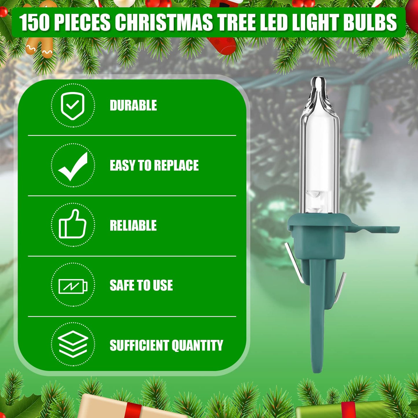 Riakrum 150 Pcs Christmas Replacement Mini Light Bulb 3 Volt 0.06 Watt Christmas Tree LED Light Bulbs Warm White Xmas Lights with Green Base for Party Holiday Indoor Outdoor Supplies