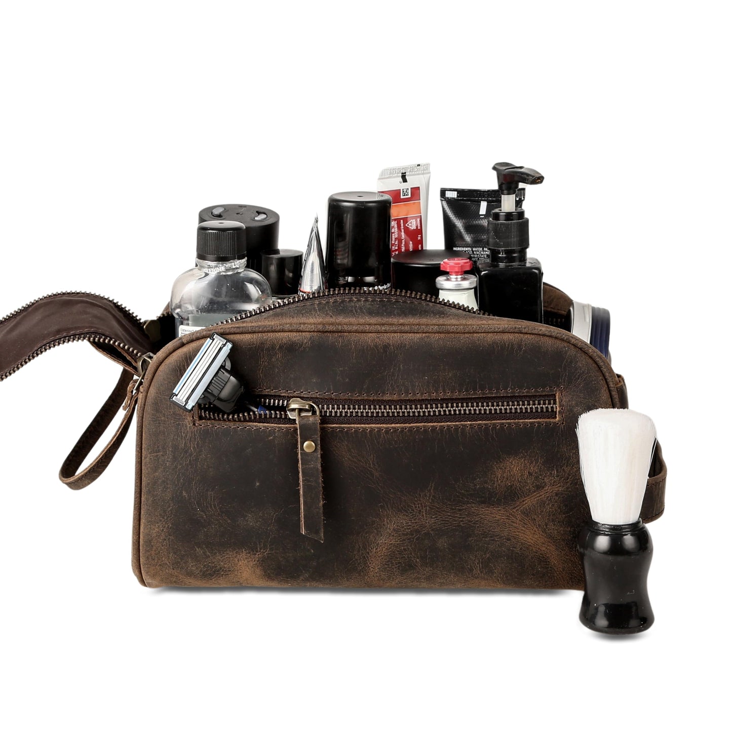 KomalC Travel Toiletry Bag – Premium Leather Dopp Kit for Men & Women with Water-Resistant Lining & Spacious Zippered Organizer