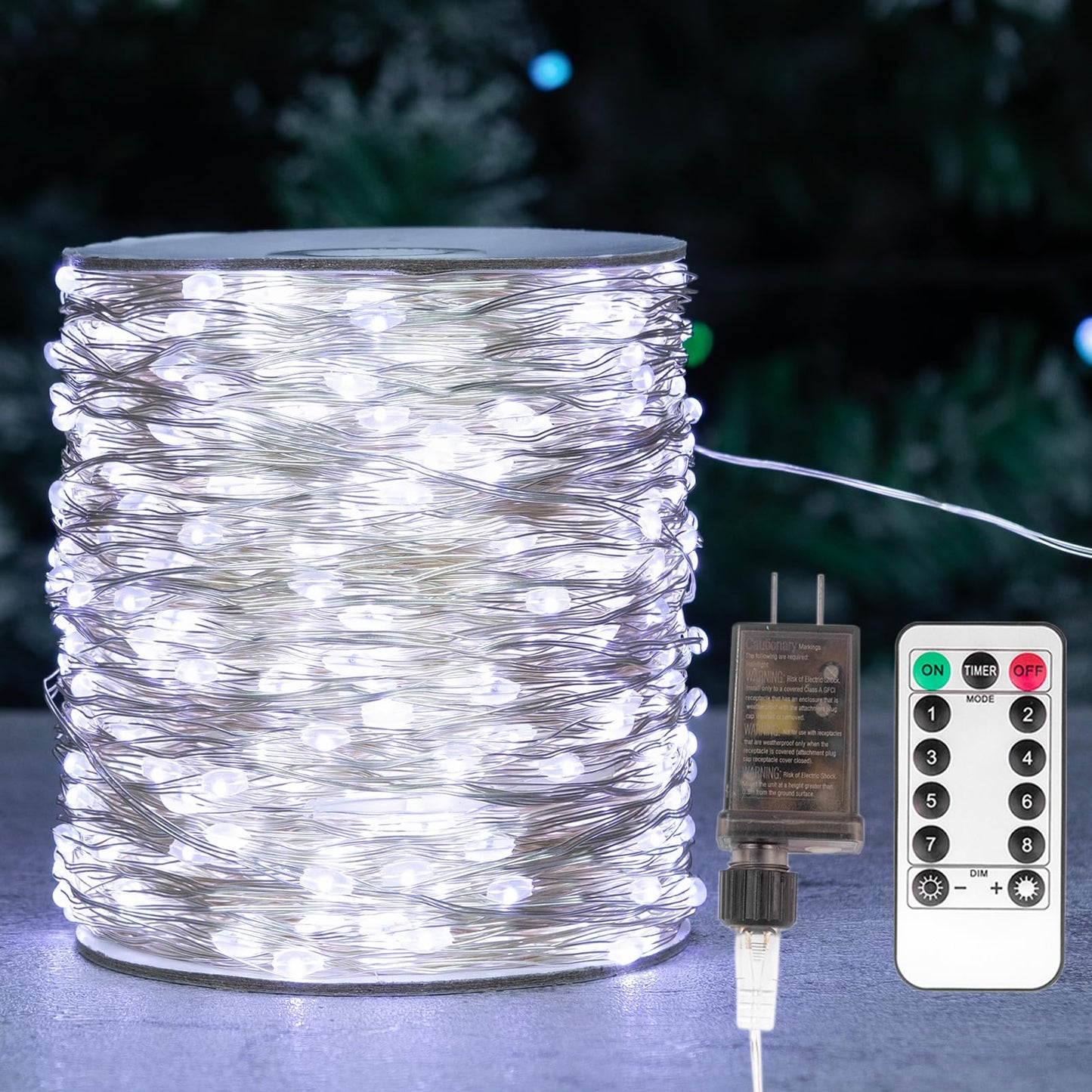 ZELUXDOT Fairy Lights Plug in,200FT 600LEDs Waterproof Led String Lights,8 Modes Remote Twinkle Light for Outdoor Indoor Christmas Wedding Birthday Garden Party Decorations,Silver Wire,Cool White