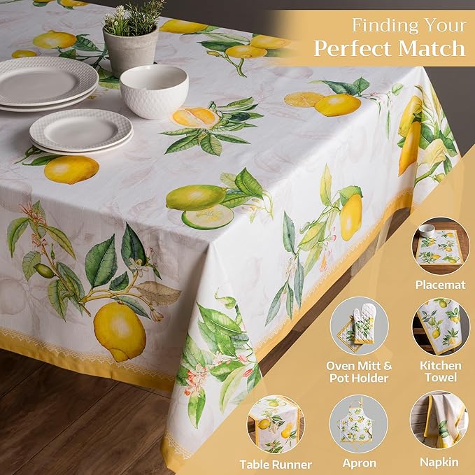 Maison d' Hermine Table Cloth Rectangle Table 100% Cotton 54 x 72 Inches Tablecloth Reusable Decorative for Dining Room, Farmhouse, Home, Party, Festive & Wedding Spring Summer - Limoncello