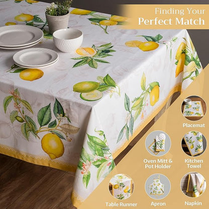 Maison d' Hermine Table Cloth Rectangle Table 100% Cotton 54 x 72 Inches Tablecloth Reusable Decorative for Dining Room, Farmhouse, Home, Party, Festive & Wedding Spring Summer - Limoncello