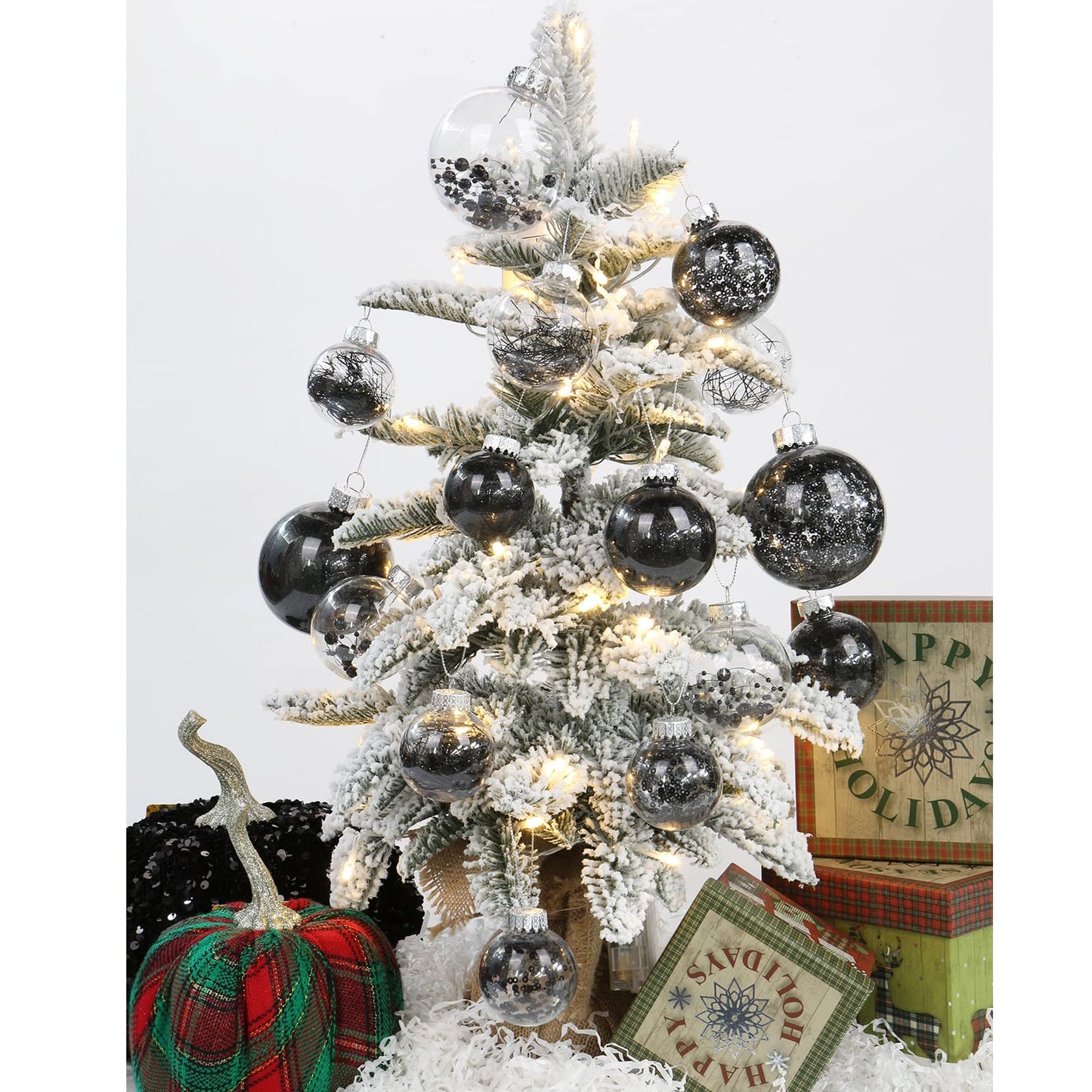 Briful 30PCS Shatterproof 2'' Halloween Tree Balls Set - Black & Clear Decorative Hanging Ornaments for Xmas Tree & Party Decoration