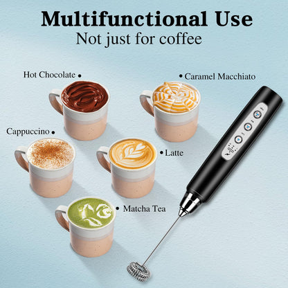 Milk Frother Handheld for Coffee, Electric Whisk 3 Speed Adjustable, Drink Mixer with Stainless 3 Whisks, Rechargeable Hand Frother Wand, Foam Maker for Latte Cappuccino Matcha Egg Silver