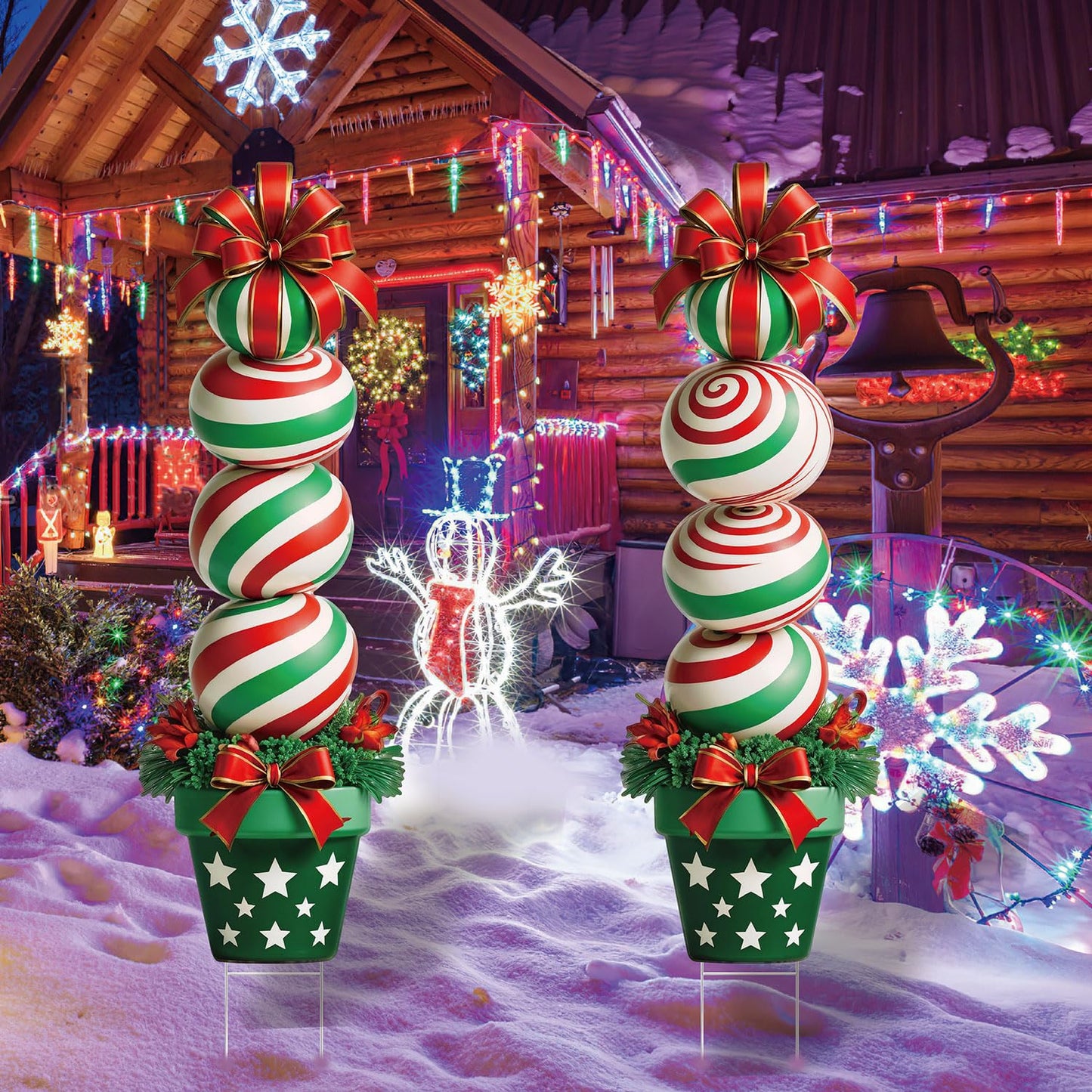 33" Christmas Decorations Outdoor Candy Christmas Decorations, 2ct Large Tall Outdoor Stake Signs 4 Interlocking PP Panels with H-Brackets Fiberglass Rods for Lawn Pathway Xmas Party