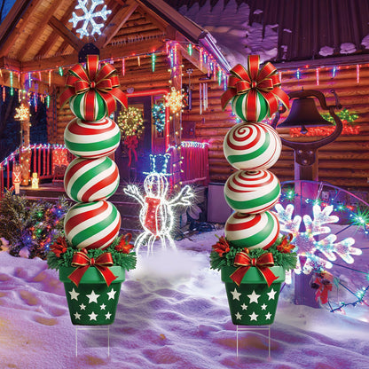 33" Christmas Decorations Outdoor Candy Christmas Decorations, 2ct Large Tall Outdoor Stake Signs 4 Interlocking PP Panels with H-Brackets Fiberglass Rods for Lawn Pathway Xmas Party