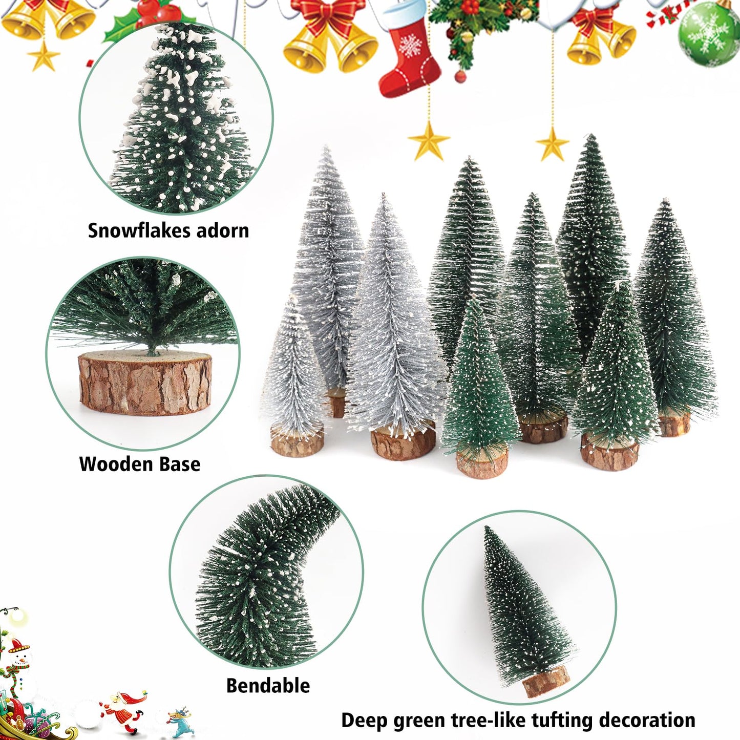 Desktop Miniature Pine Tree Tabletop Christmas Tree Small Pine Tree Decor Christmas Tree Toppers (Green Silver Dark Green)
