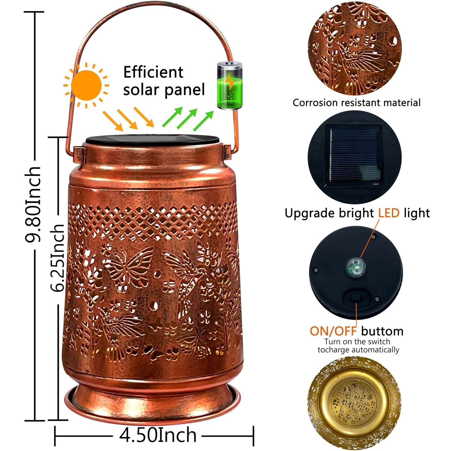 KY&BOSAM Solar Lanterns Outdoor Waterproof LED Hummingbird & Butterfly Lantern Garden Decor Birthday Gift for Women Mom Metal Hanging Decorative Light for Patio Yard Lawn Backyard Front Porch Bronze