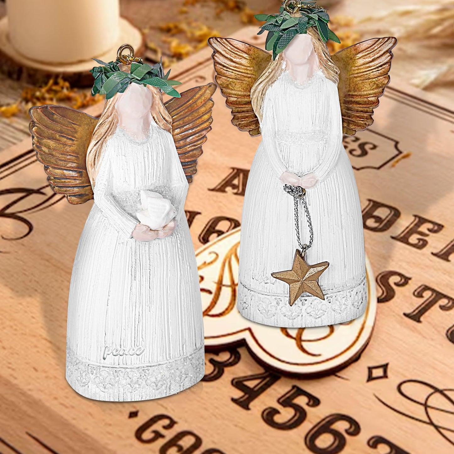 EnrichFun 2025 Figurines Christmas Decorations Resin Décor for Tree Hanging Ornament, Holiday Winter Indoor Home Table Decor Xmas Gifts, Angel 2-Pack, 3.8 in