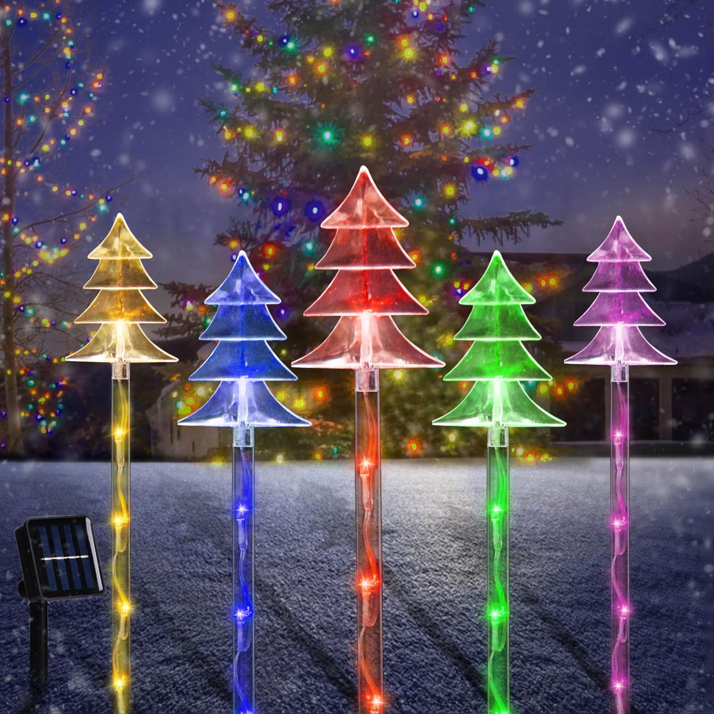 ILLUMINEW Christmas Solar Stake Lights, 5 Pack Waterproof Landscape Christmas Lights, Pathway Christmas Decorations, LED Lights for Yard Lawn Patio Walkway Decor (5PCS Tree-Multi)