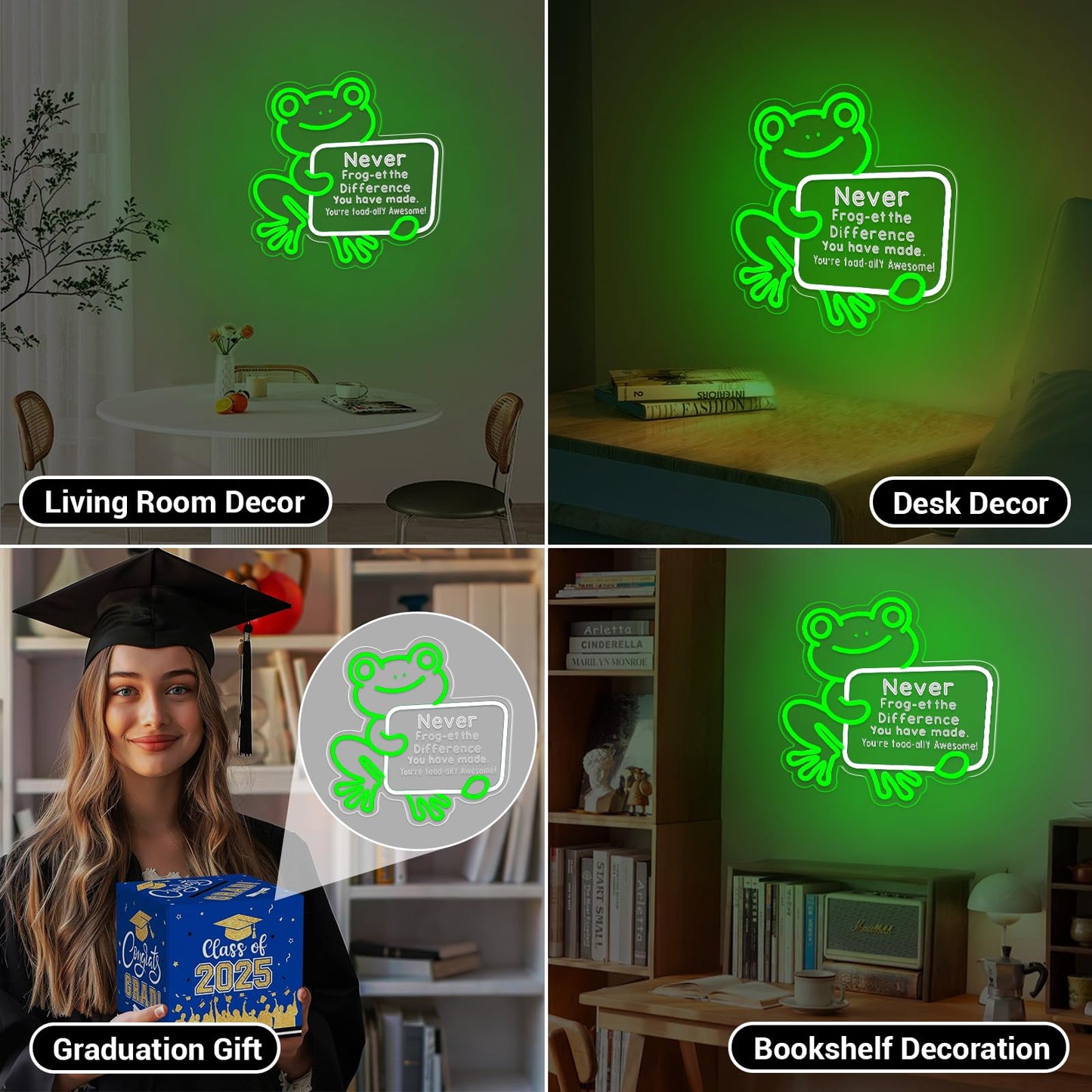 LMHSE Frog Neon Sign Dimmable Classroom Neon Sign for Wall Decor, Room Decor for Teen Girls, Bedroom, Home Decoration, Gifts for Birthday, Christmas (Frog-Green)