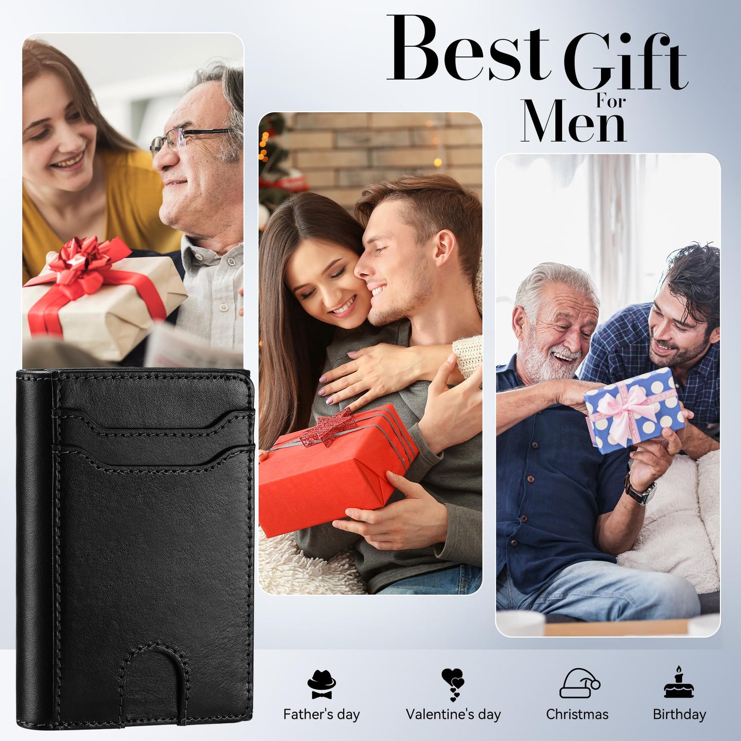 furid Genuine Leather Wallet with Chain: Trifold with RFID Blocking - Zipper Coin Pocket & Anti-Theft Chain - Biker Wallet for Motorcycle Outdoor - Gift for Father Husband